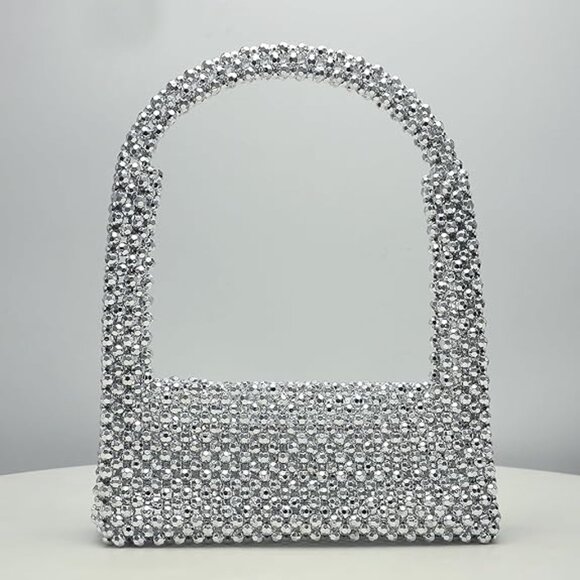 Neiman Marcus Silver Pearl Beaded Evening Clutch Purse - Picture 1 of 4